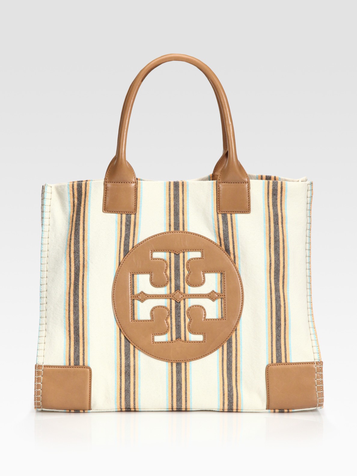 Tory burch Ella Canvas & Leather Tote Bag in Natural | Lyst