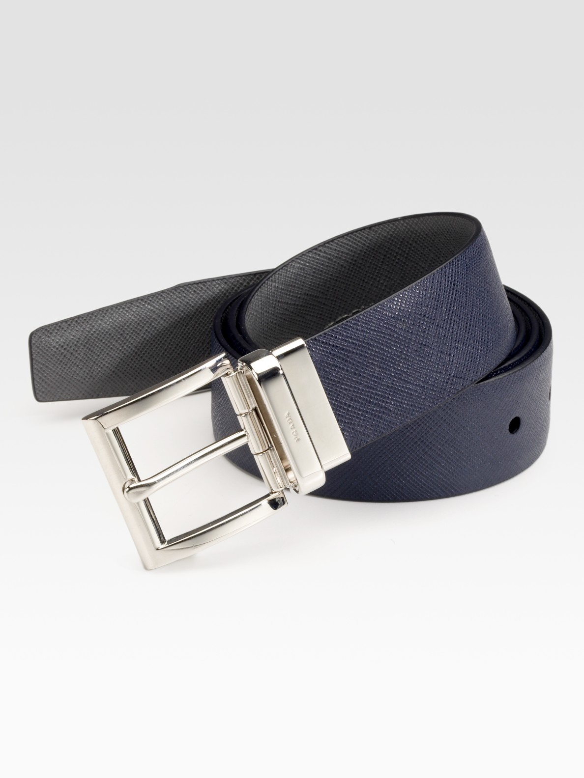 Prada Classic Leather Belt in Black for Men (navy) | Lyst  