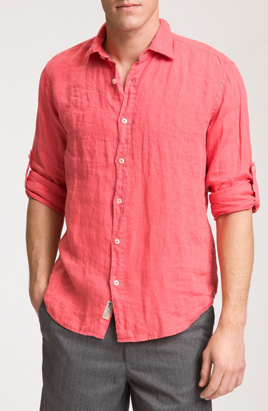 Just a cheap shirt  men s Long  Sleeve  Linen  Shirt  in Pink 