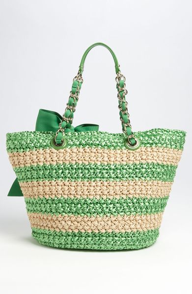 Kate Spade Point Breeze - Small Coal Straw Tote in Green (wheatgrass ...