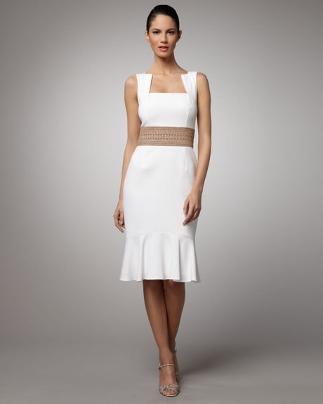 David Meister Square-neck Pique Dress in White | Lyst