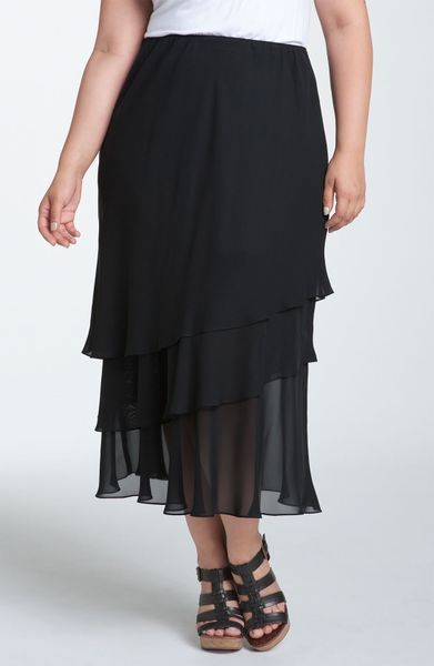 Alex Evenings Tiered Chiffon Skirt in Black | Lyst