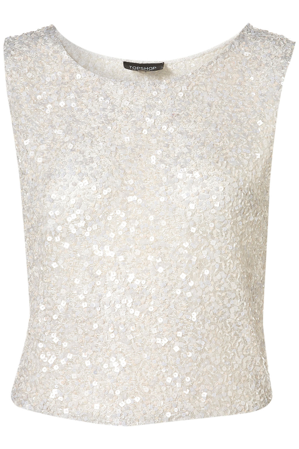 Lyst - Topshop Premium Sequin Shell Top in White