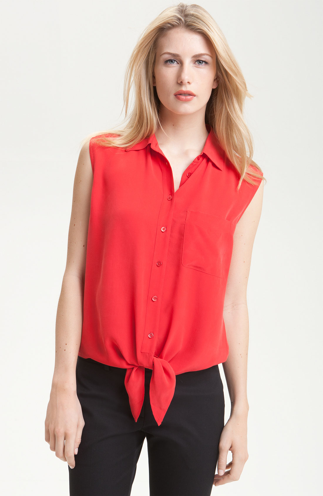 tie front sleeveless blouse