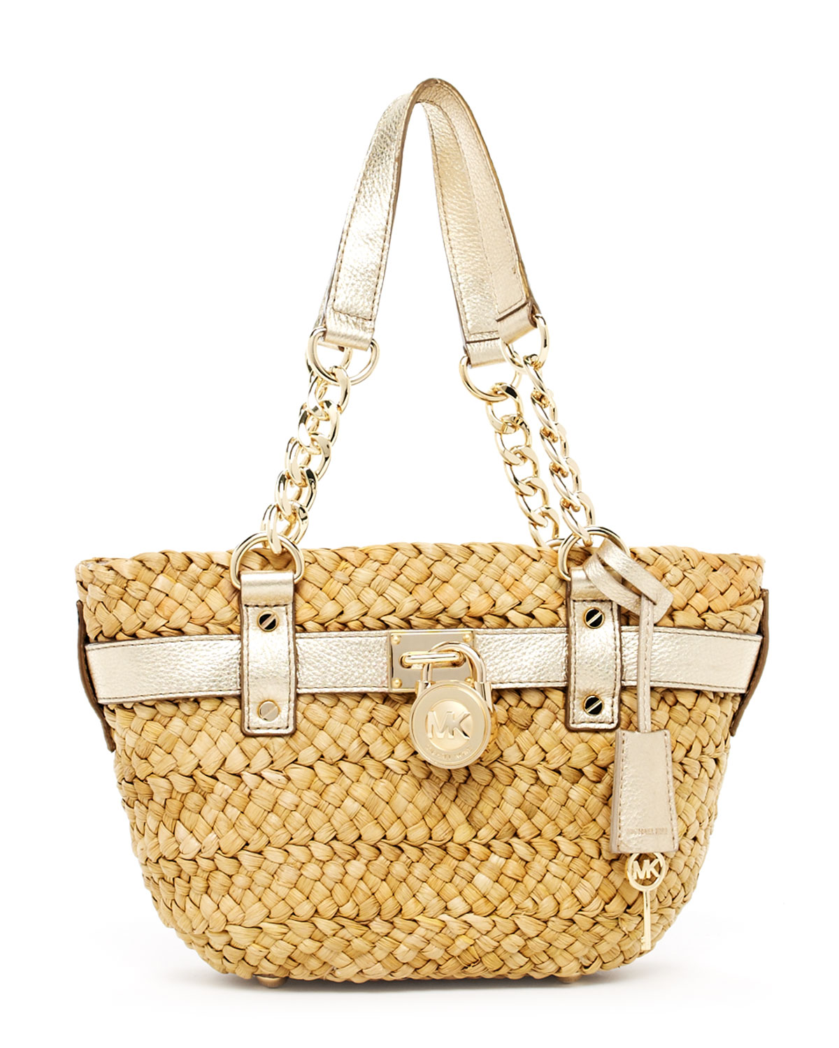 Lyst Michael Kors Hamilton Medium Straw Tote Pale Gold In Natural Gallery