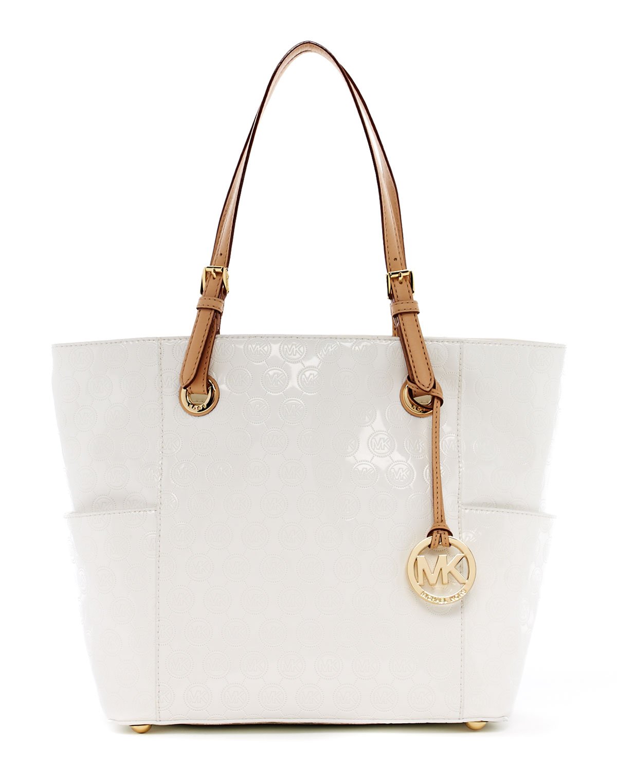 Lyst - Michael kors Jet Set Monogram Signature Item Tote White in White