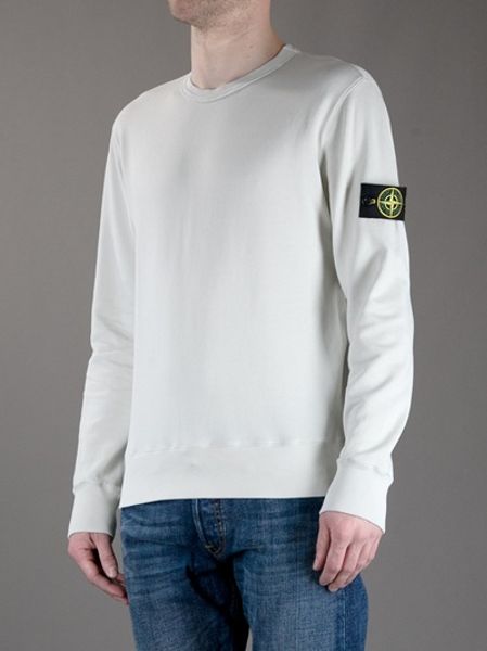 Stone Island Logo Patch Sweatshirt in White for Men | Lyst