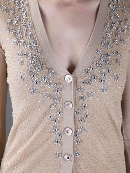 Valentino Beaded Cardigan in Beige (champagne) | Lyst