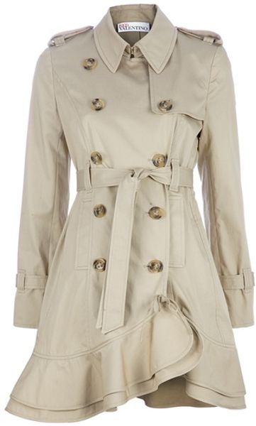 Red Valentino Ruffled Trench Coat in Beige | Lyst