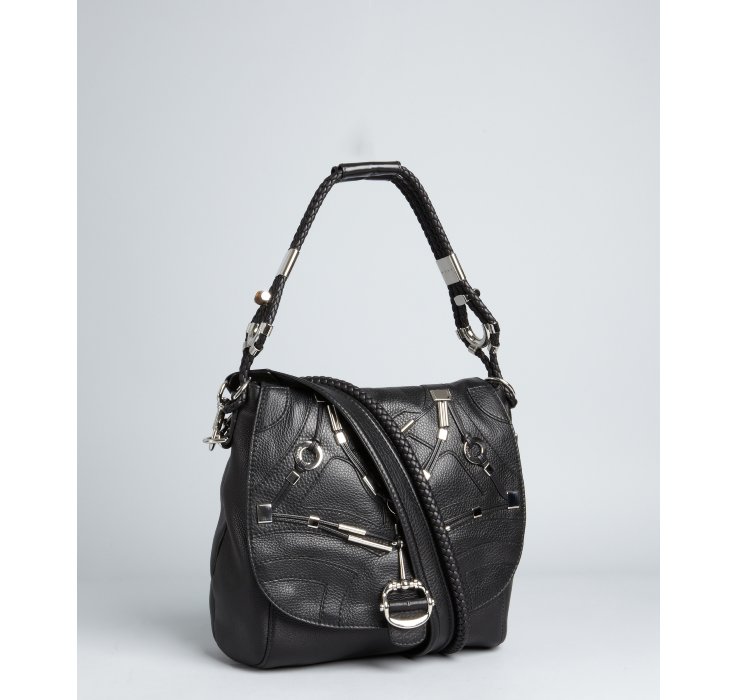 Gucci Black Leather Techno Horsebit Large Flap Shoulder Bag in Black | Lyst