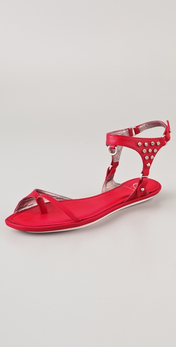 red studded flat sandals