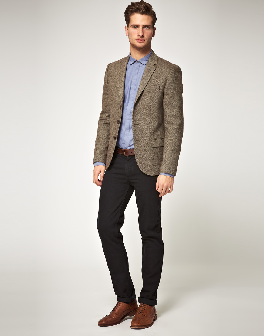 Lyst - Asos Asos Slim Fit Herringbone Blazer in Brown in Brown for Men