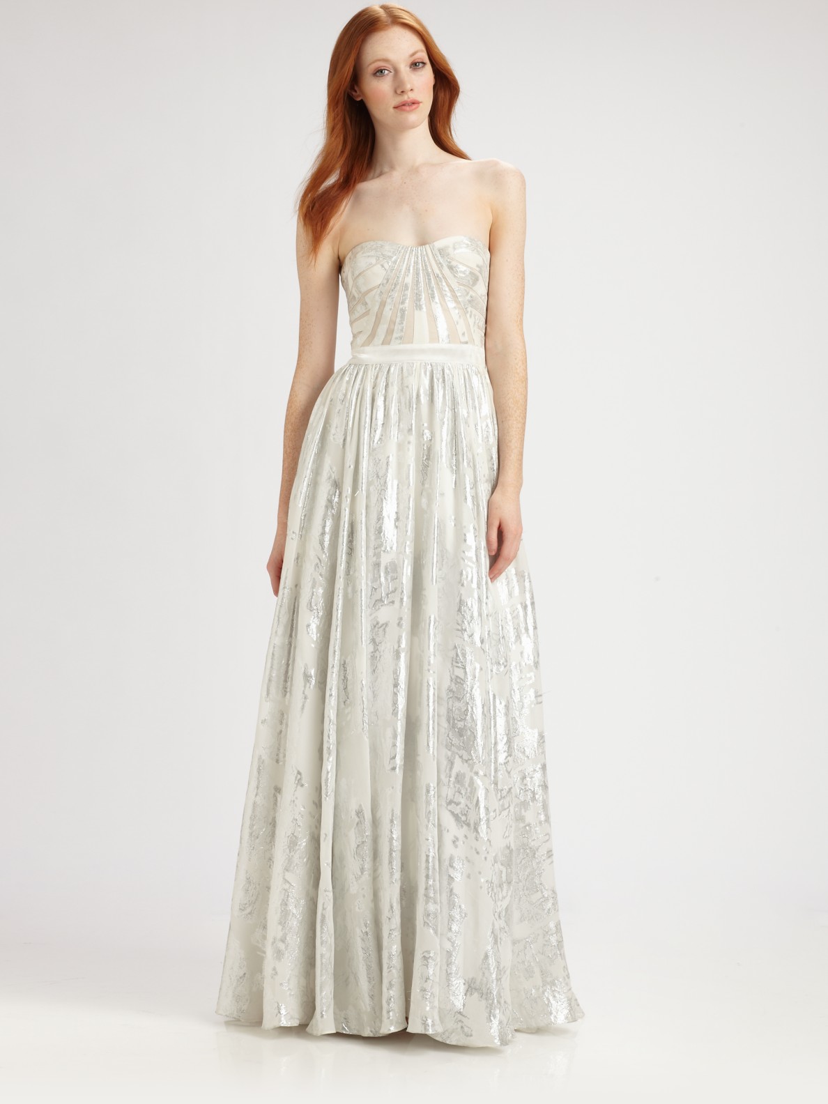 aidan mattox strapless embroidered gown
