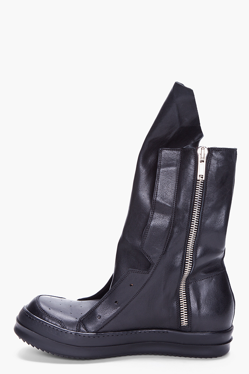 Lyst Rick Owens Black Leather Sneaker Boots in Black for Men