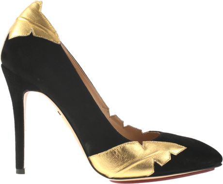 Charlotte Olympia Black Velvet Calf and Gold Leather Ocean Drive ...