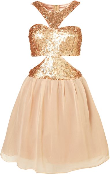 Topshop Sequin Cut Out Bodice Dress By Rare in Gold | Lyst