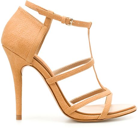 Zara Heeled Strappy Sandals in Brown | Lyst