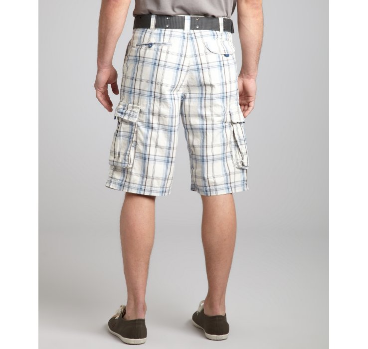Canterbury Plaid Cotton Checkmate Belted Cargo Shorts in White for Men ...