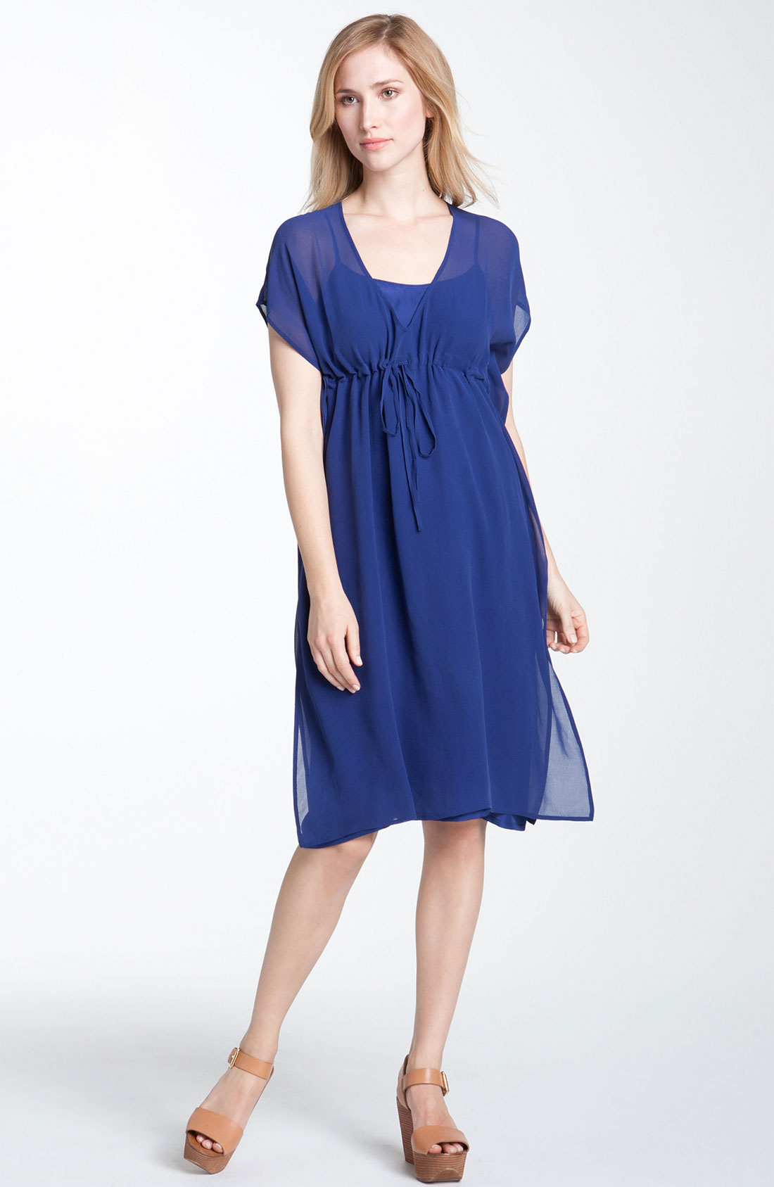 Eileen Fisher Vneck Silk Chiffon Dress in Blue (sapphire) | Lyst