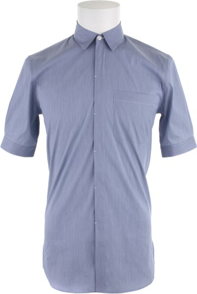 Saint Laurent Cotton Shirt with Slightly Puffy Short Sleeves in Blue ...
