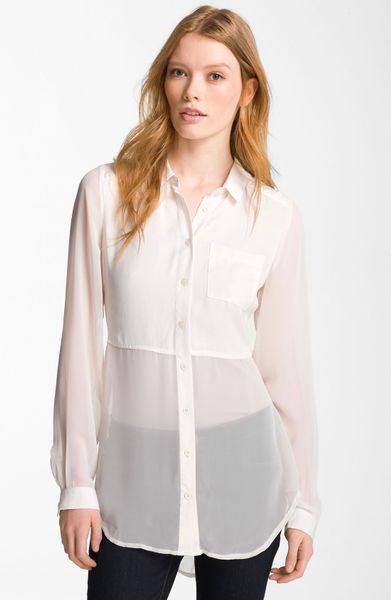 Free People Best Of Both Worlds Sheer Panel Shirt in White (shell) | Lyst