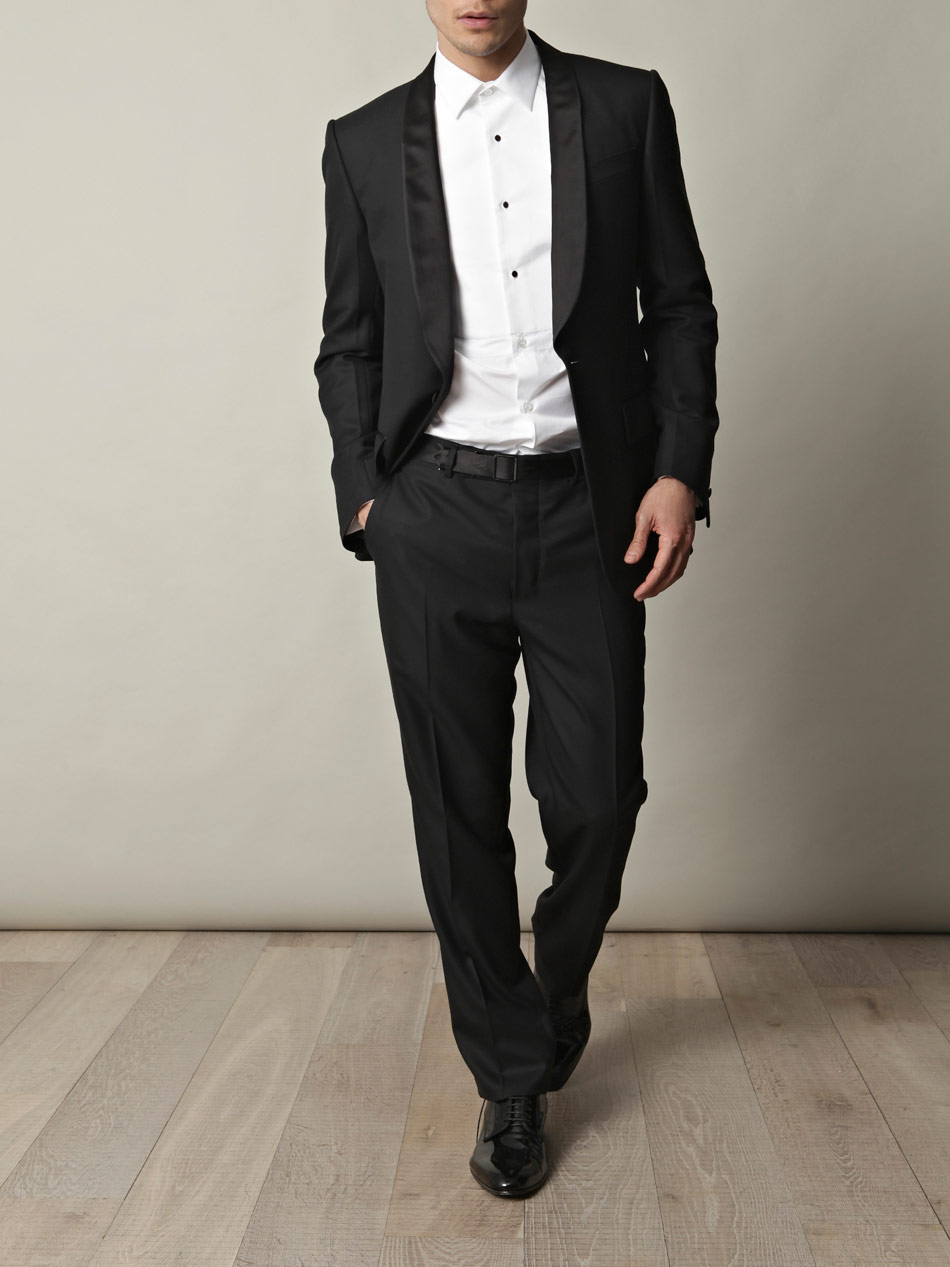 Saint Laurent Shawl Collar Tuxedo Suit in Black for Men | Lyst