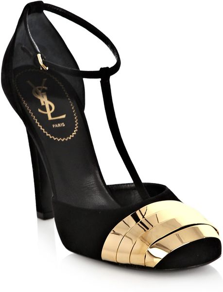 Saint Laurent Injenue Suede Gold Toecap Shoes in Gold | Lyst
