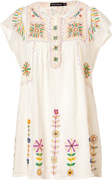 Antik Batik Offwhite Embroidered Babydoll Dress in White | Lyst