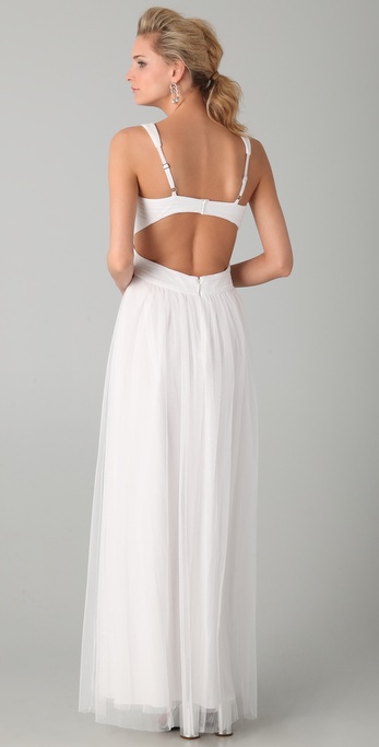 white open back gown