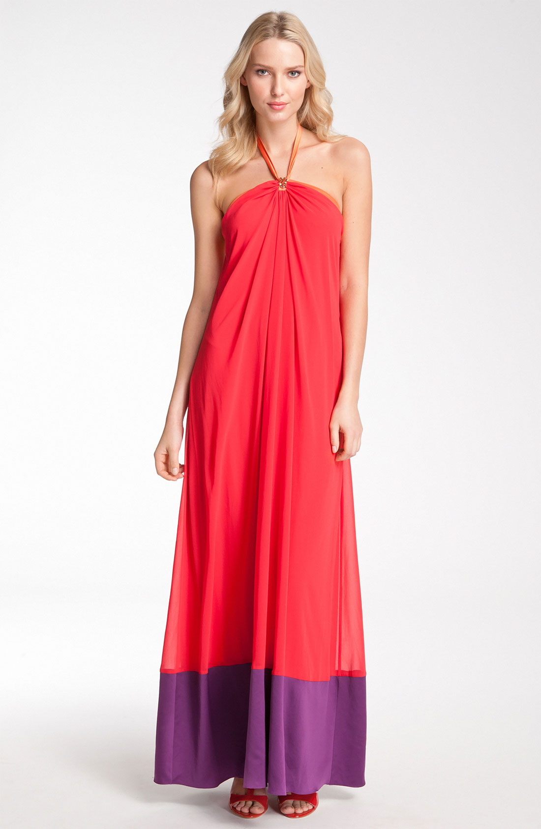 Max & Cleo Colorblock Chiffon Maxi Dress in Red (oriental red) | Lyst