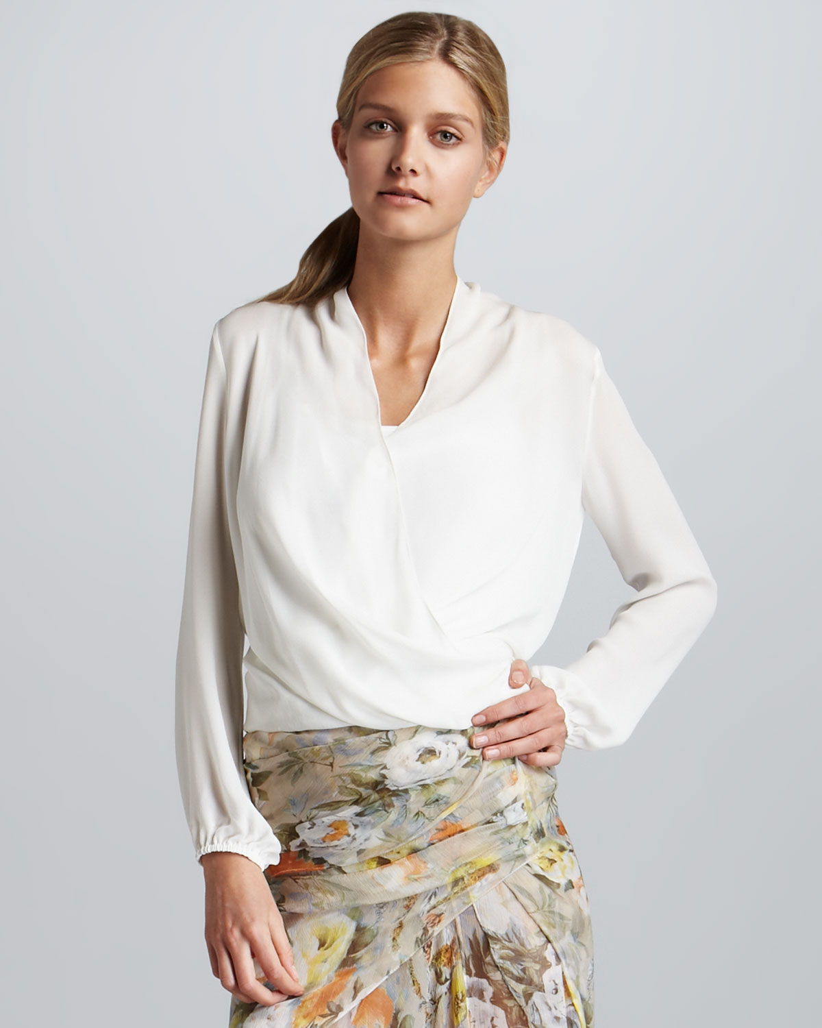 Haute Hippie Silk Wrap Top in White | Lyst