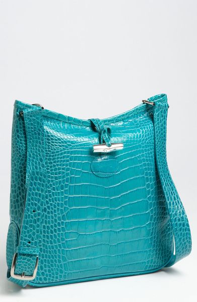 Longchamp Roseau Croc Embossed Crossbody Bag in Blue (turquoise) | Lyst