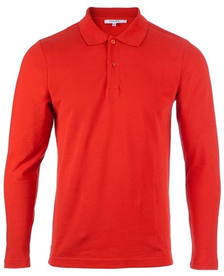 Carven Long Sleeve Polo Shirt in Red for Men | Lyst