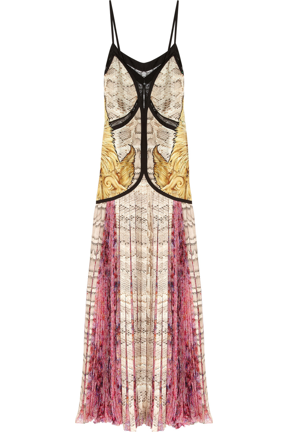 Roberto cavalli Printed Silk Satin and Silk Chiffon Gown in Natural | Lyst