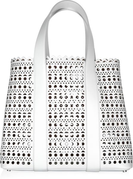 Alaïa Perforated Leather Tote in White | Lyst