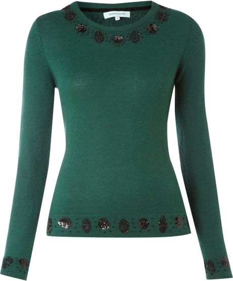 Dickins & Jones Ladies Embellished Knitted Jumper in Green (bottle ...