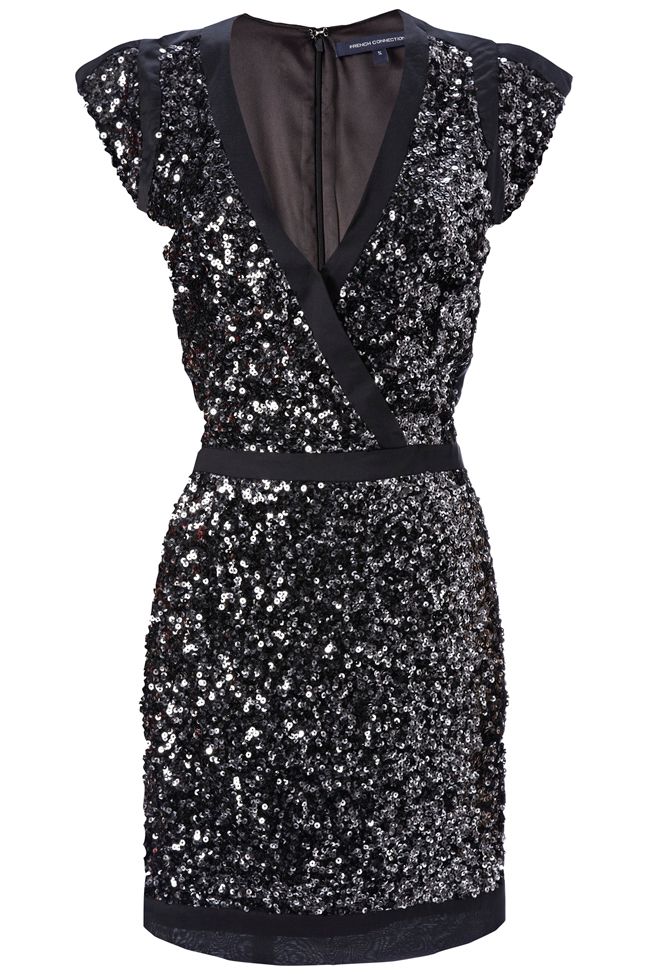 French connection Lucinda Sequin Capped Sleeve Dress in Black | Lyst