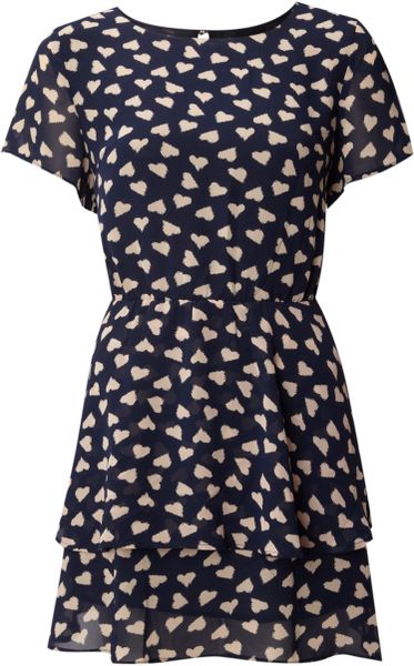 Glamorous Short Sleeve Heart Print Dress in Blue (navy) | Lyst