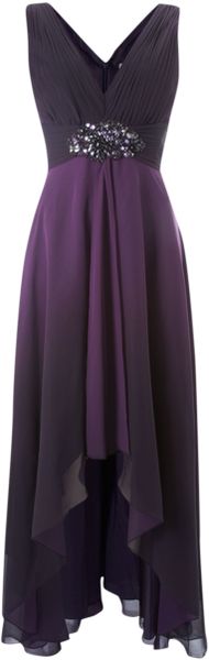 Js Collections Ombre V Neck High Low Beaded Dress in Purple (grape) | Lyst