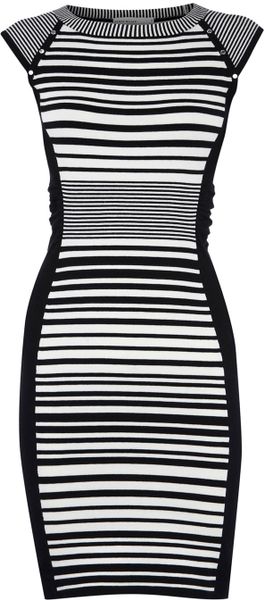 Karen Millen Striped Knit Collection Dress in Black | Lyst