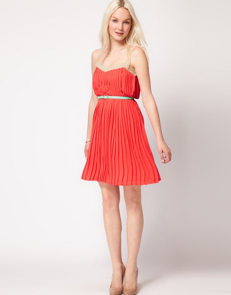 Mango Mango Pleat Dress in Pink (coral) | Lyst