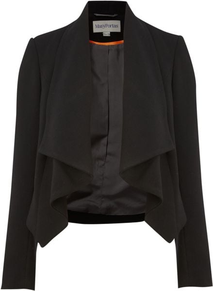 Mary Portas Cropped Jacket with Drape Collar in Black | Lyst