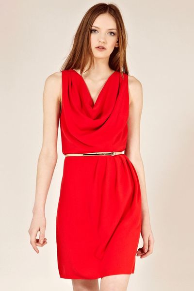 Oasis Cowl Drape Dress in Red | Lyst