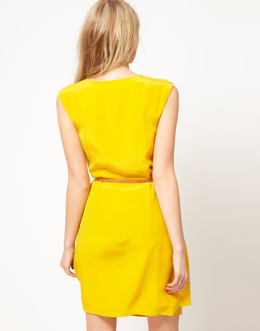 Lyst Oasis Oasis Silk V Neck Dress in Yellow