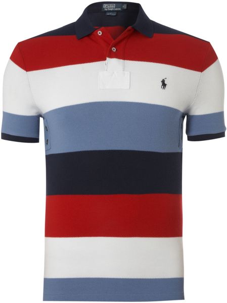 Polo Ralph Lauren Slim Fitted Bold Striped Polo Shirt in Blue for Men ...
