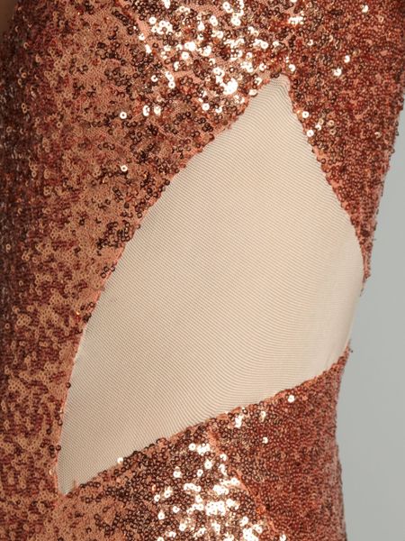 Tfnc Mesh Cut Out Sequin Dress in Gold (peach) | Lyst