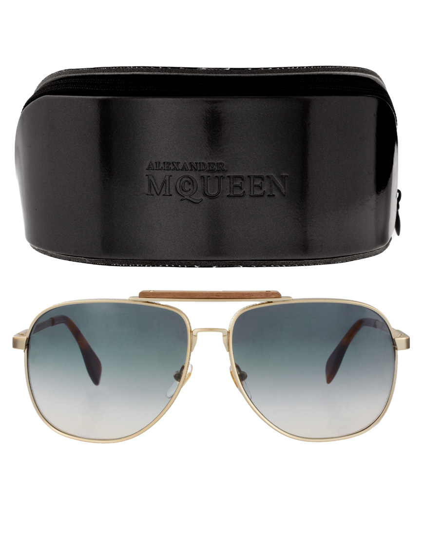 Lyst Alexander Mcqueen Alexander Mcqueen Wood Aviator Sunglasses in