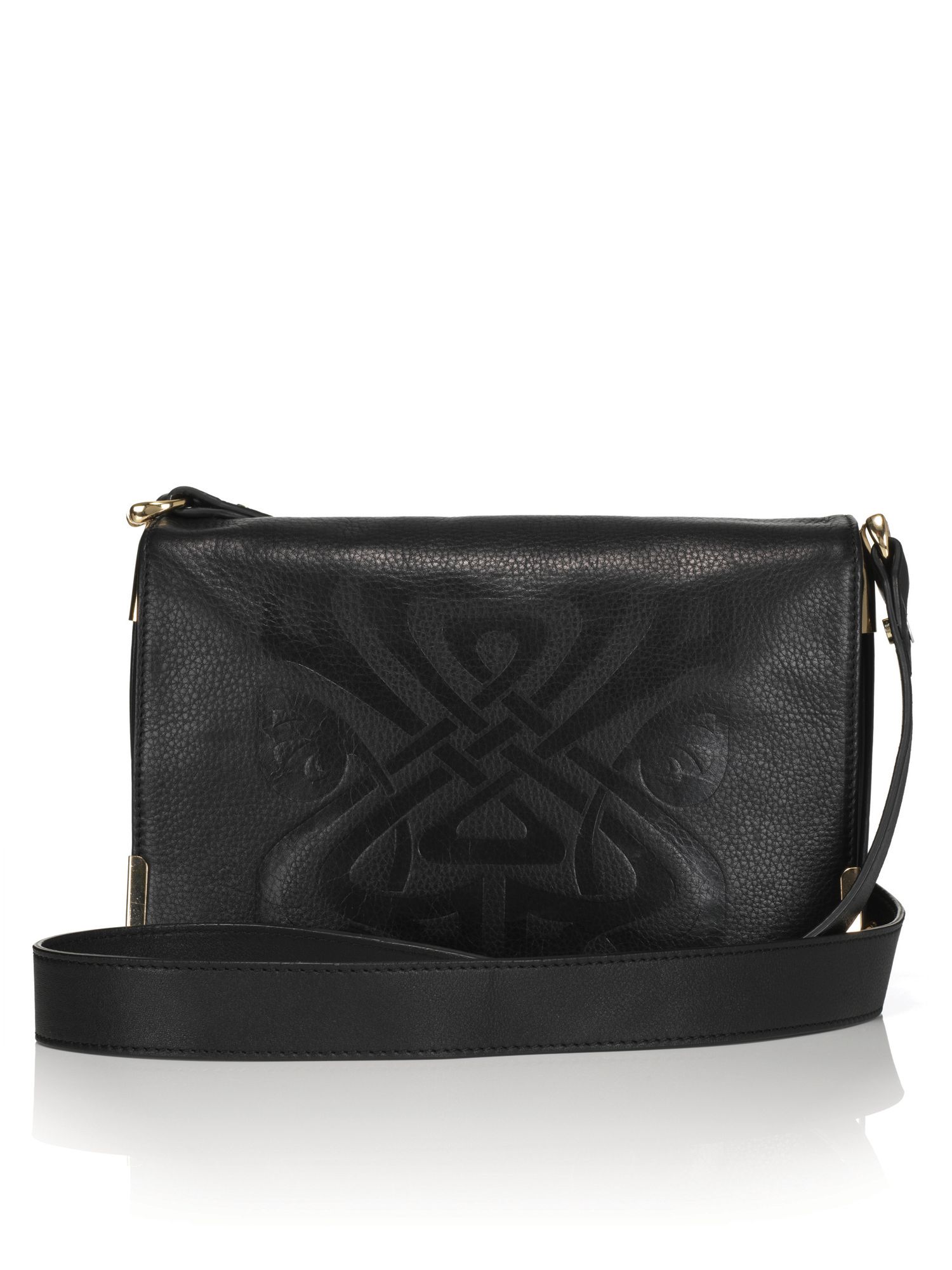 Biba Gretal Embossed Leather Logo Shoulder Bag in Black | Lyst