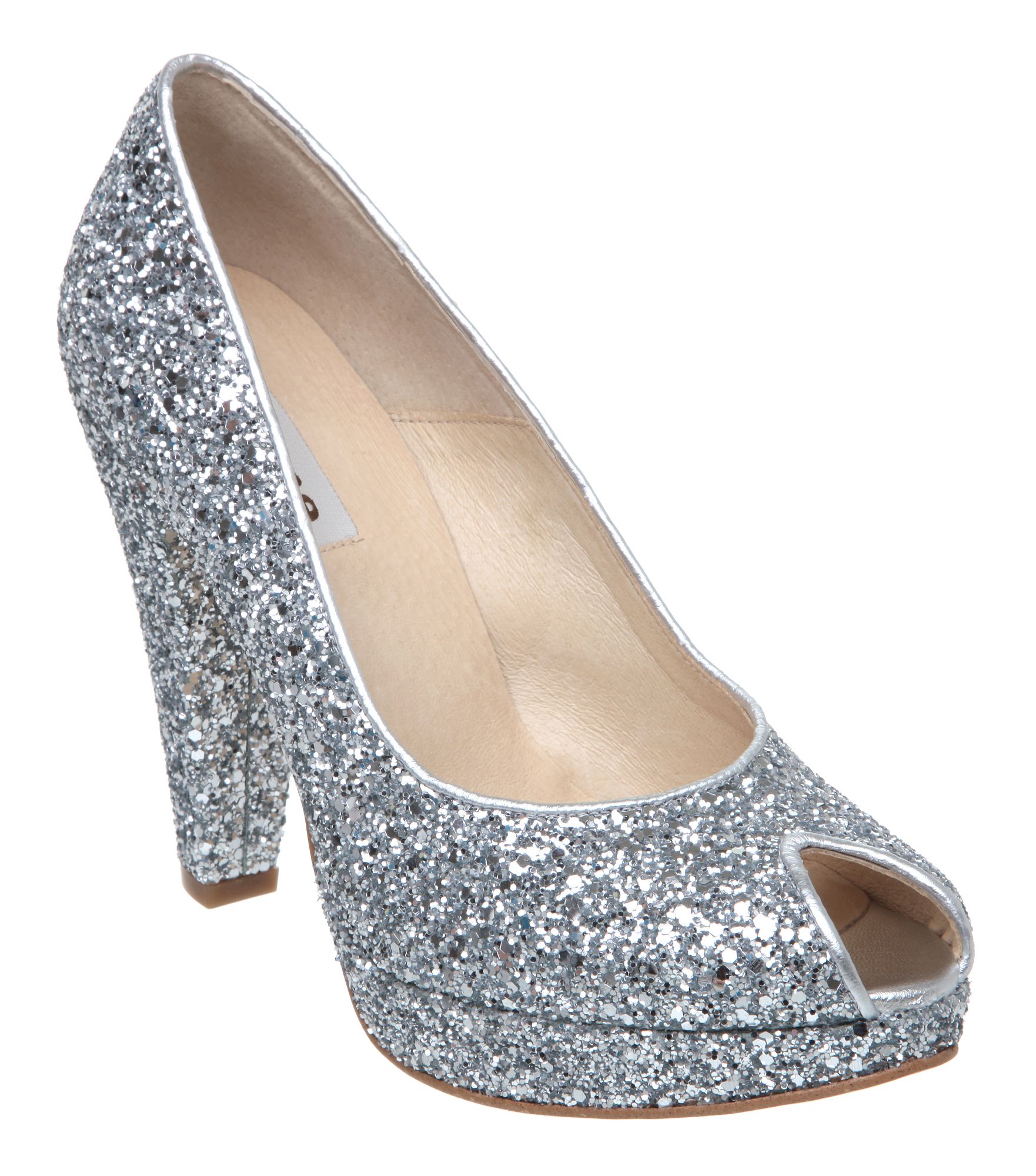 Dune Whirl D Glitter Peep Toe Platform Court Shoes in Silver | Lyst