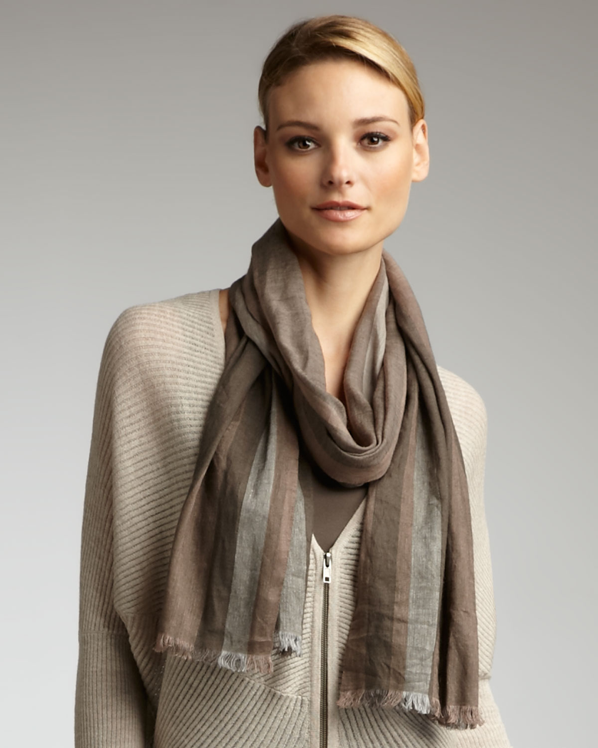 Lyst - Eileen fisher Striped Scarf in Brown